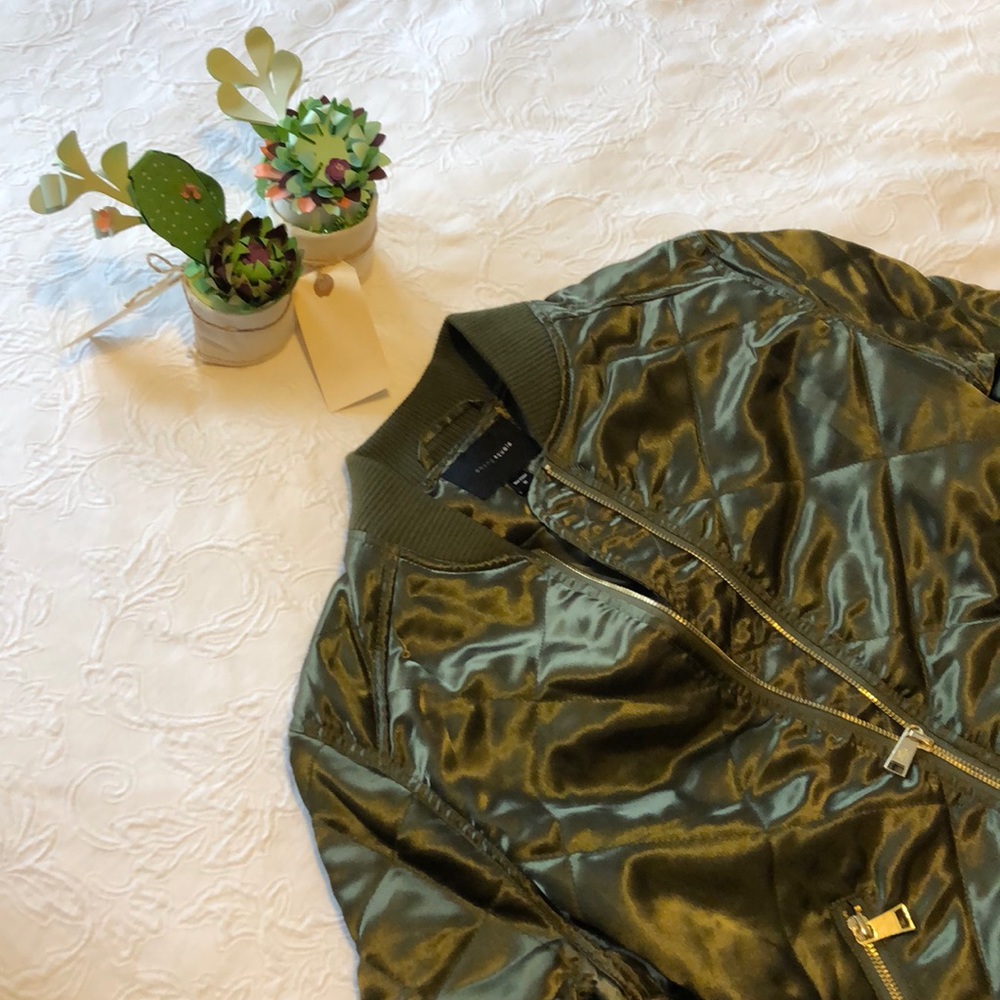Army Green Quilted Bomber Jacket